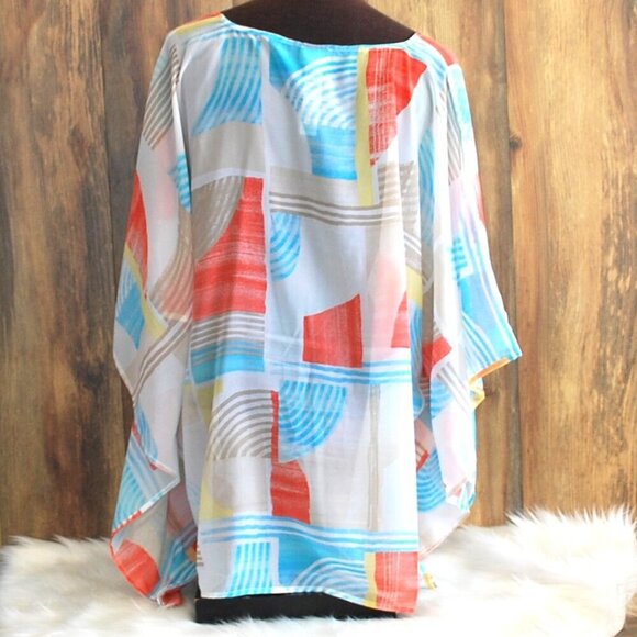 Chico's Shawl Blouse L/XL Light Multi Color with Arm Holes - Picture 2 of 3